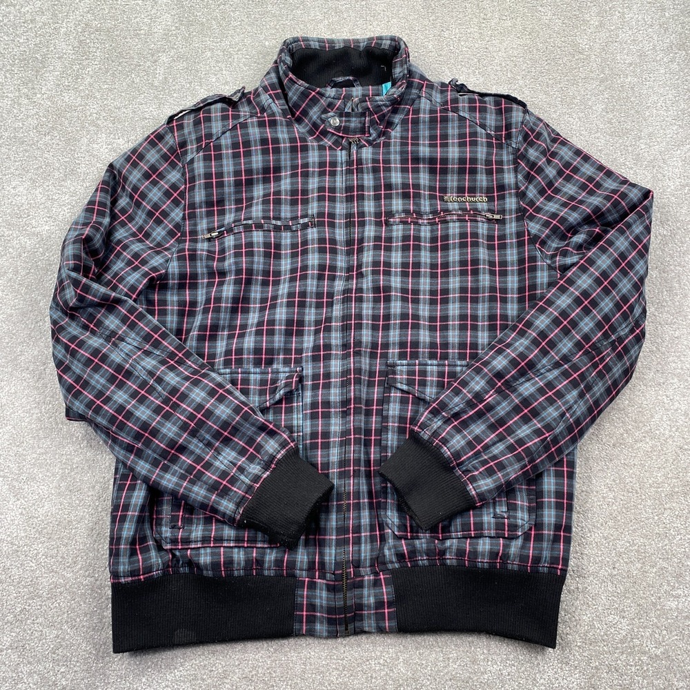 Fenchurch Plaid Full Zip‎ Up Bomber Jacket Men's Size XL Gray Black Long Sleeves